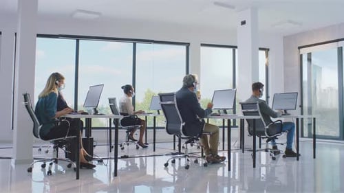 Empty workplaces in office centre