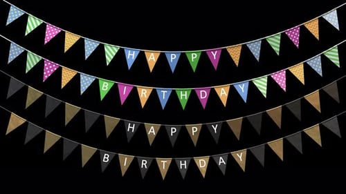 Colorful and Gold Happy Birthday Bunting Animation