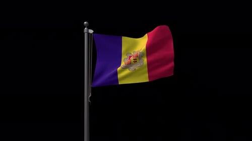 Andorra National Flag Waving Animation on Flagpole