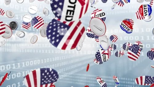 Digital Democracy: Falling Voting Pins and US Flag Badges