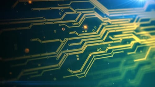 Animated Futuristic Circuit Board with Glowing Lines and Digital Connections