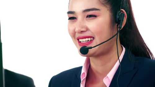 Business People Wearing Headset Working in Office