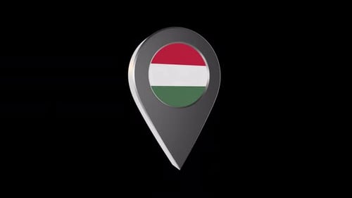3D Rotating Map Pointer With Hungary Flag Icon