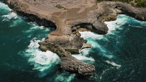 Aerial Drone Flight Over Rocky Cliff Bali Indonesia