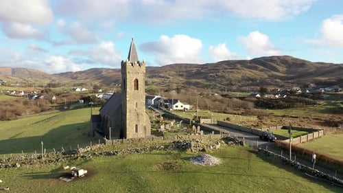 Aerial View of the Church of Ireland in Glencolumbkille Republic of Ireland