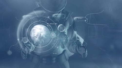 An Astronaut In A Spacesuit Works On A Virtual Panel HD