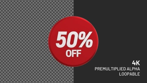 Mega Sale 50% Off Emblema rotativo em loop 3D com canal alfa 4K