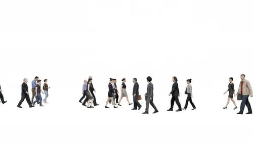 4K alpha channel,3D crowd walking on transparency background