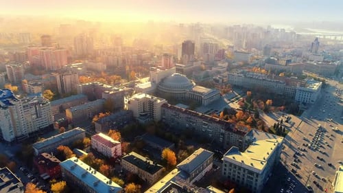 Epic Aerial Flight Over the Morning City