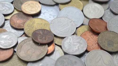 Close Up of a Variety of World Coins