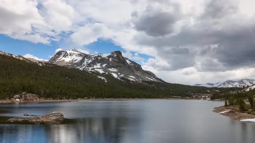 Time Lapse of the clouds above a beautiful mountain lake