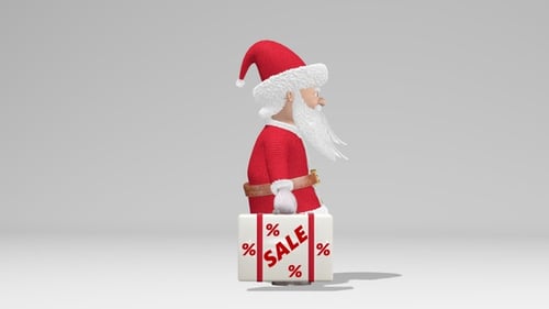 3D Cartoon Santa Claus Character Walking with Sale Suitcase