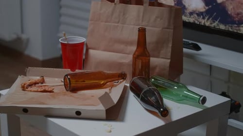 Dirty Home of Alone Person with Sever Depresion Having Trash on Messy Table