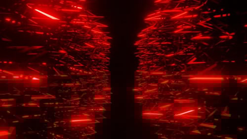 Flying Through Abstract Red Glowing Geometric Tunnel Background