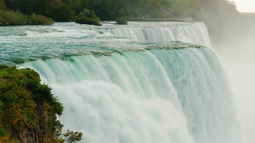Slow Motion Video: Incredible Niagara Falls. View From the American Shore.