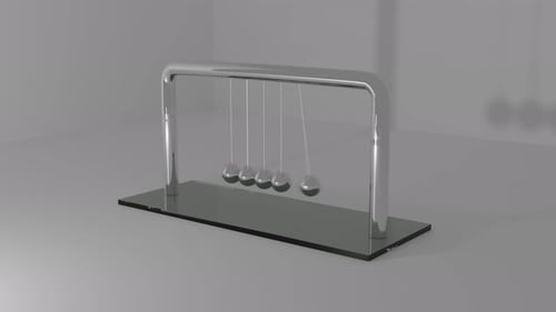 Newton's cradle loopable animation shows conservation of momentum in a clean easy to see demonstrati