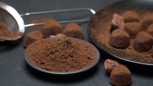 Chocolate Truffles with Cocoa Powder Close Up