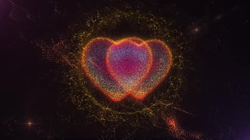 Fluid Particle Animation of Intertwining Glowing Hearts