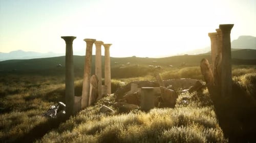 Old Roman Temple Ruins at Sunset