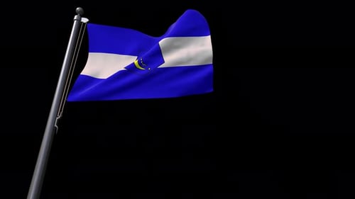 Waving Flag with Emblem on Blue and White