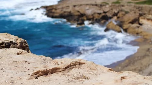 Landscape Footage of Sea Blue Water and Rocks Sunny Daytime Seascape Devastating and Spectacular