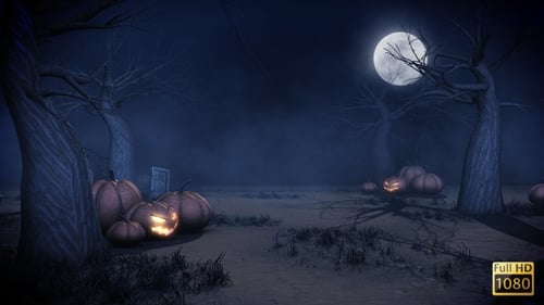 Animated Spooky Halloween Graveyard Flythrough with Jack-o'-Lanterns