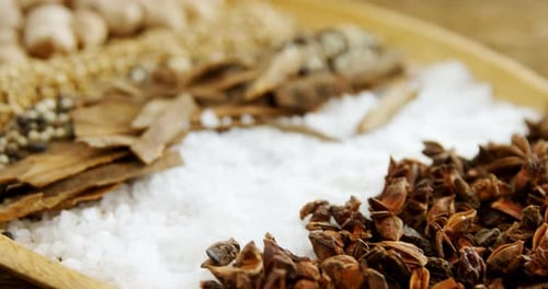 Wooden Dish Displaying Fresh Spices