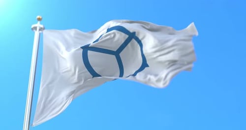 Realistic 3D Waving Flag with Blue Abstract Symbol