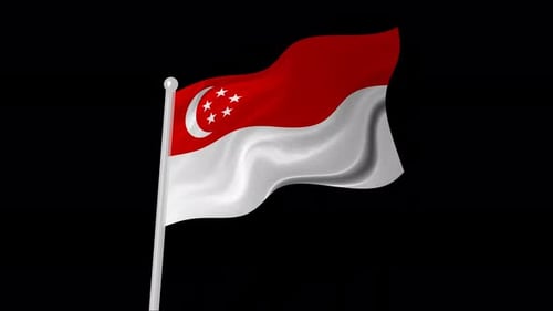 Realistic Waving Singapore National Flag on Flagpole
