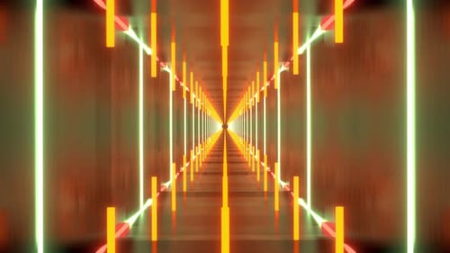 Endloser quadratischer Tunnel aus Neonlichtern