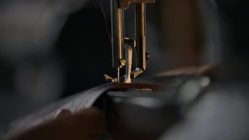 Sewing Machine Stitching Textile Material Close Up