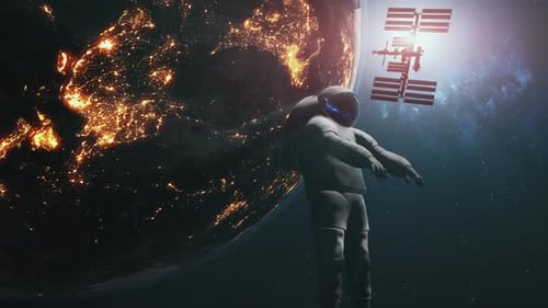 Astronaut in Spacesuit in Outer Space Against Milky Way