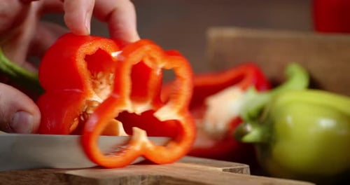 Slicing a Fresh Red Bell Pepper