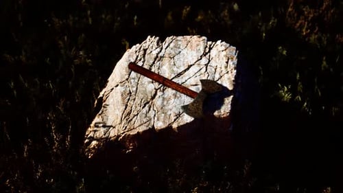 War Ax for Viking on the Rock at Sunset