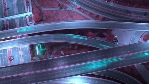 4K : Hyperlapse drone shot over highway multi-level junction road.