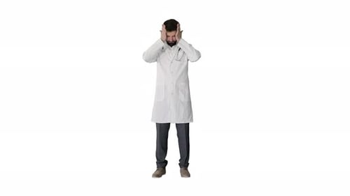 Stressed Doctor on White Background