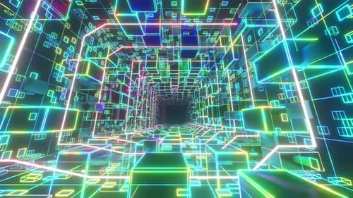 Elektrischer Cyberraum in Würfelbox 03 4K