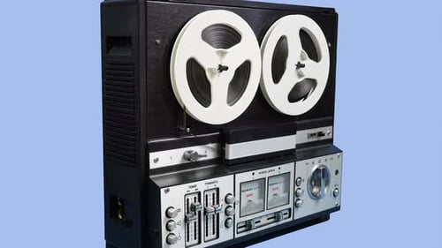 Vintage Reel-to-Reel Tape Recorder Rotating