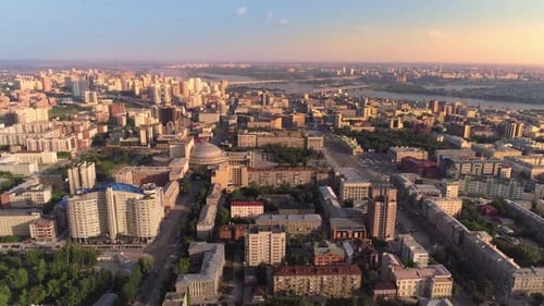 Panoramic Aerial View of the Big City on the River
