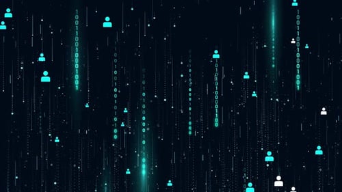 Netzwerk mit Avatar-Symbolen Hintergrund Binärmatrix Digitale Animation