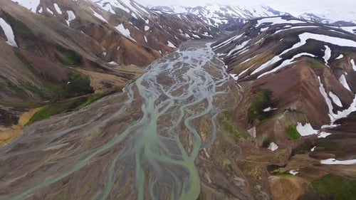 Drone Aerial Footage of Landmannalaugar Landscape in Iceland Highlands