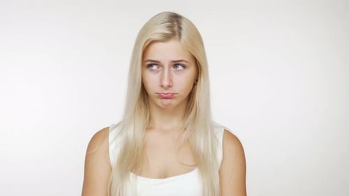 Blonde Woman Sad Then Smiling Portrait