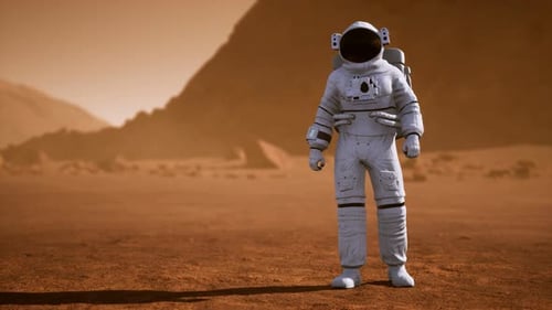 3D Astronaut Standing on Alien Red Planet Surface
