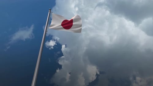 Realistic Japan Flag Waving in Blue Sky Animation