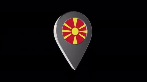 3D Rotating Location Pin with North Macedonia Flag
