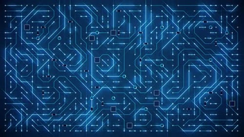 Boucle de carte mère d'animation de circuit bleu brillant