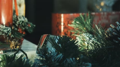 Christmas Presents and Pine Garland Decorations