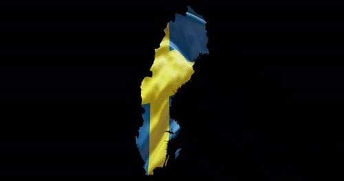 Sweden Map with Waving Flag Alpha Channel Animation