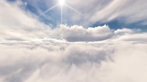 Airplane Flying Above Clouds Realistic Sky Journey
