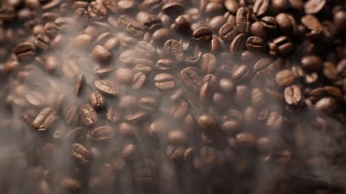 Steaming Fresh Roasted Aromatic Coffee Beans